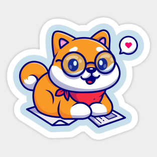 Cute Shiba Inu Reading Newspaper Cartoon Sticker